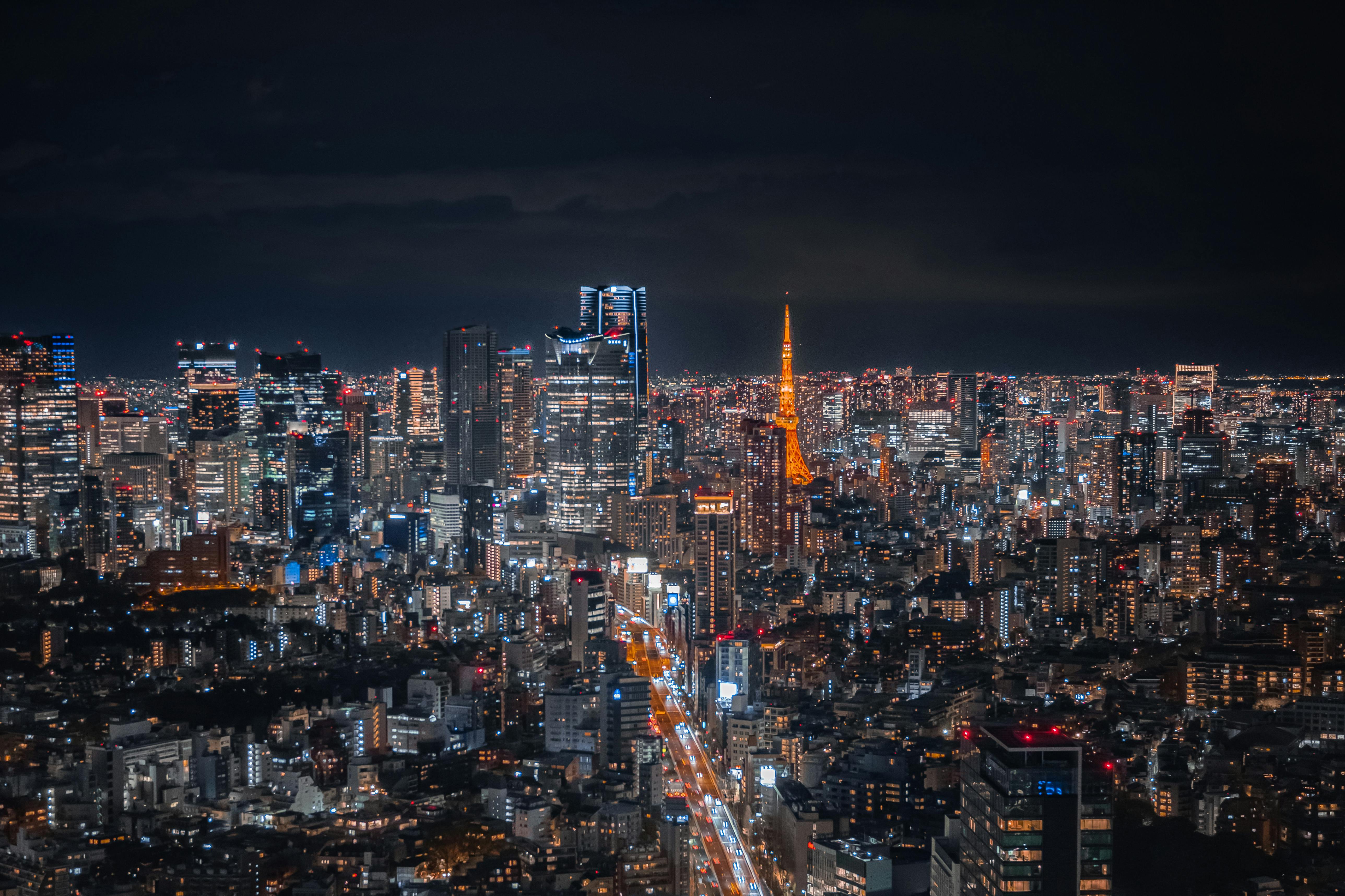Tokyo skyline at night with Tokyo Tower illuminated